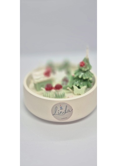 Yılbaşı Hediyelik Linda Kase Mum El Yapımı, Doğal Soya Mum Kırmızı - Yeşil - Beyaz