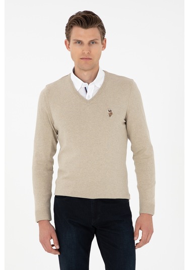 U.s. Polo Assn. Erkek Açık Haki Melanj Kazak /triko 50288885-vr193 Koyu Haki - Açık Haki