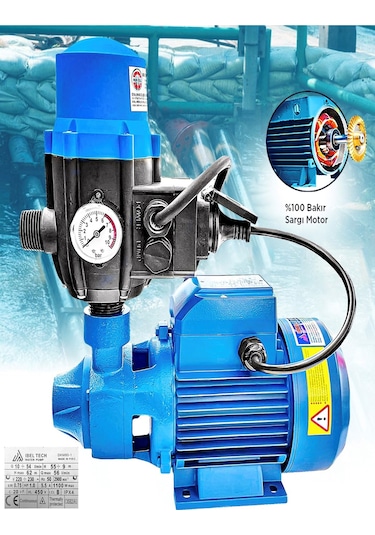 Germany Style İbeltech Dkm-80-1 0.75 Kw Gerçek 1 Hp 1" Bakır Sargılı Paket Hidrofor Sistem Su Pompa Motoru