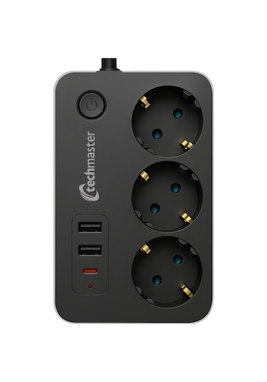 Techmaster 2 Usb + Type-c Akım Ve Çocuk Korumalı 3lü Kare Priz 5mt Diğer
