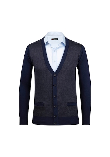 Çizgi Triko Erkek Büyük Beden Desenli Kol Ve Bel Lastikli Çelik Örgü Triko Hırka 5014mb Parlement Parlement Mavi