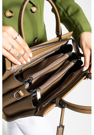 Kadın Omuz Çantası 30 25 Cm Kutu Model Çapraz Askılı Postacı Çanta Mega Çanta Business Kol Çantası Vizon