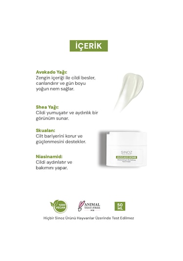Sinoz Avokado Bomb Canlandırıcı ve Nemlendirici Yüz Bakım Kremi 50 ML