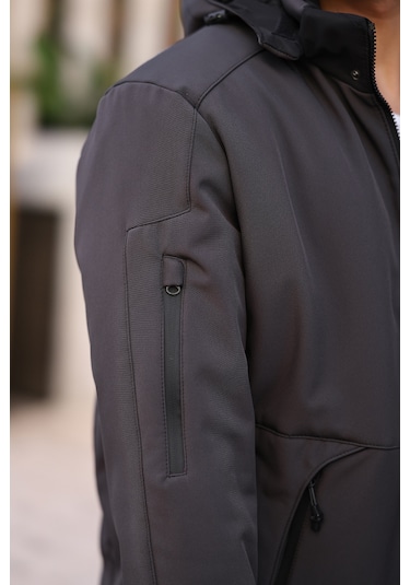 Gri Su Ve Rüzgar Geçirmez Içi Kürklü Softshell Mont Gri