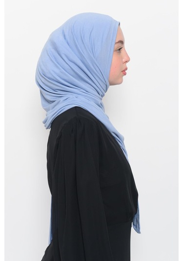 Hazır Pratik Geçmeli Lüks Düz Penye Şal Çapraz Hizalı Gök Mavisi