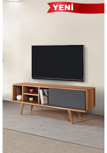 3331 Ela 130 Cm Ahşap Ayaklı Tv Ünitesi , Söğüt - Antrasit , Tv Sehpası , Salon , Oturma Odası Diğer 3331 Ela 130 Cm Ahşap Ayaklı Tv Ünitesi , Söğüt - Antrasit , Tv Sehpası , Salon , Oturma Odası Diğer