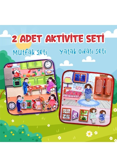 2 Set - 32 Parça Tox Mutfak ve  Yatak Odası Keçe Cırtlı Aktivite S