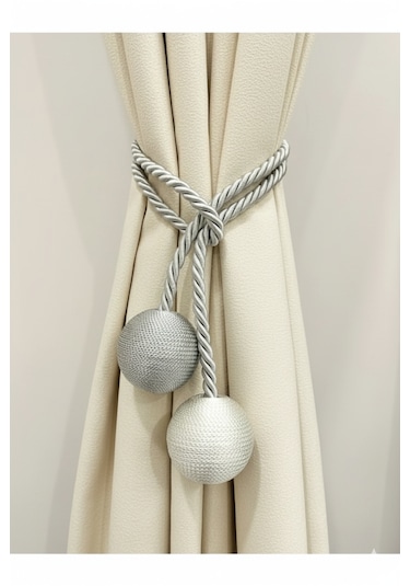 İki Toplu Yan Bağlama Fon Perde Toplama Aparatı Gri Krem