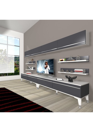 Decoraktiv Eko 360y Mdf Silver Tv Ünitesi Tv Sehpası Beyaz - Siyah