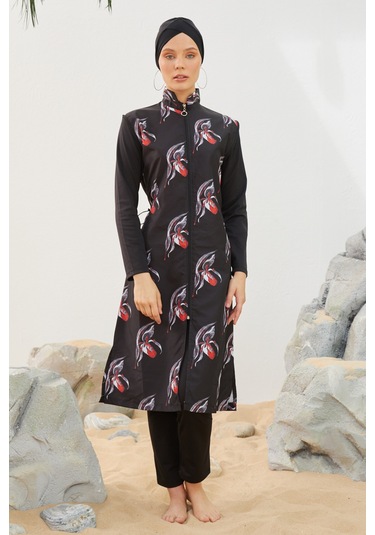 Tam Kapalı Tesettür Mayo Deniz Mayosu Td223-040 Siyah