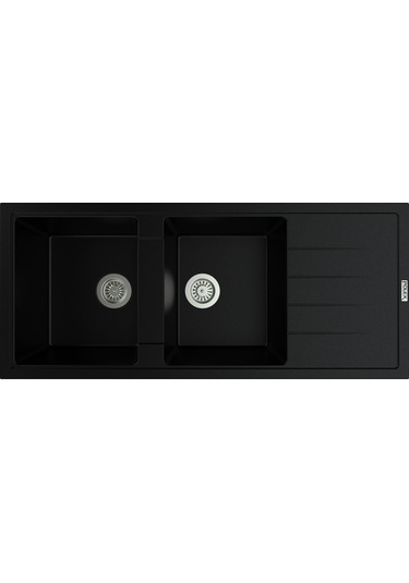 Polex Cristalüx Granit Evye P-X116 Siyah 2 Hazneli Tezgah Altı Ve Tezgah Üstü Mutfak Evyesi 116.5x50.8 CM