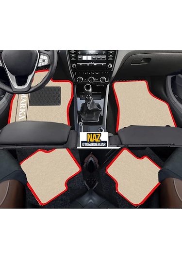 Audi A8 2010-2017 Bej Halı Kırmızı Kenar Petek Topuk