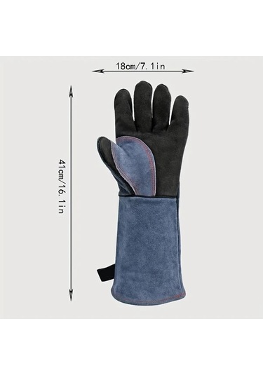 Willowhaven Siyah Gri Dayanıklı Deri Bbq Eldiveni Isıya Dayanıklı Isırmaya Karşı