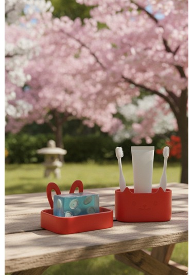 Oxyteez Dekoratif Banyo Sabunluk Seti Kırmızı Renk Reçine Tasarım Ev Ve Ofis Dekorasyonu