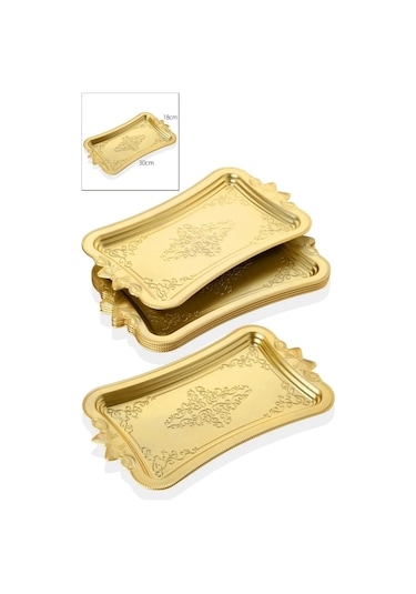 6 Adet Kahve Sunumluk Plastik Gold Tepsi