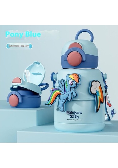 Çocuklar İçin Yazlık Termal Yalıtımlı Pipetli Su Matarası, Anaokulu Ve Okulda Kullanıma Uygun Paslanmaz Çelik Bebek Su Şişesi, Sağlıklı Ve Dayanıklı MAvi