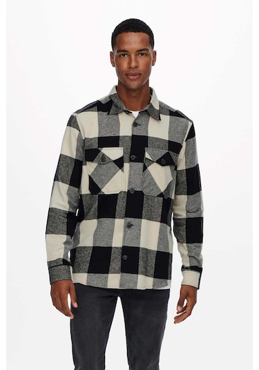 Only & Sons Erkek Onsmılo Kareli Çift Cepli %100 Pamuk Gömlek 22019854 Siyah