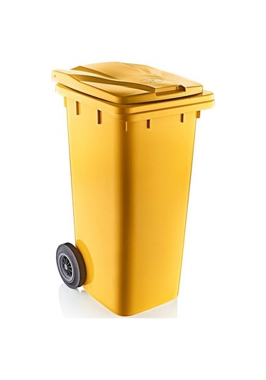 Omnipazar Sy-6505 Tekerlekli Kapaklı Plastik Çöp Konteyneri 120 Lt Sarı