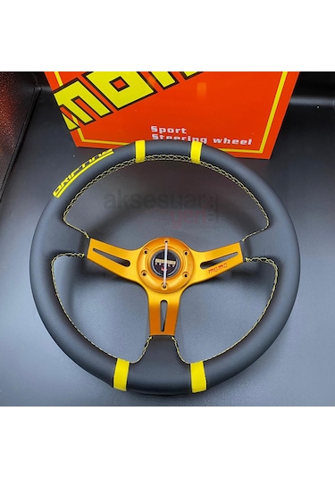 Momo Direksiyon Sarı İpli 38cm Ofsetli Model Deri Kaplama A+
