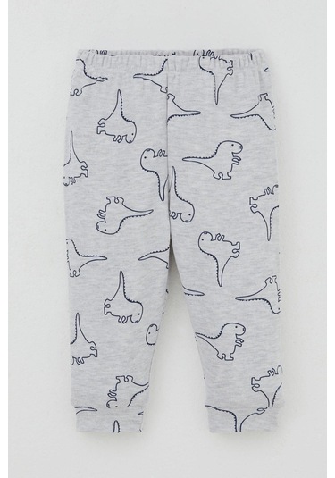 Breeze Erkek Bebek Pijama Takımı Omuzdan Patlı Sevimli Dinozor Desenli 4 Ay-1 Yaş, Açık Gri Melanj Açık Gri Melanj