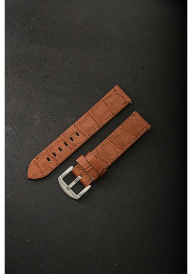 Hakiki Deri 20mm Akıllı Pimli Saat Kordonu Kahverengi - Siyah