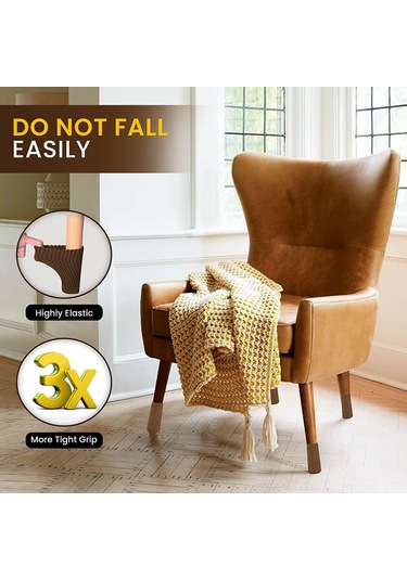 Kosona 6'lı Kahverengi Poliester Mutfak Sandalye Ayak Koruması - İki Katlı Örtü, Kayma Engeli, Ses Azaltıcı, Ahşap Zemin Koruması