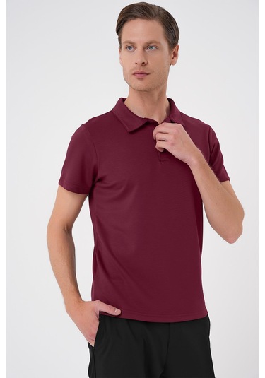 Comfort Fit Polo Yaka Esnek Pamuk Casual Bordo Tişört Ts 886 Bordo