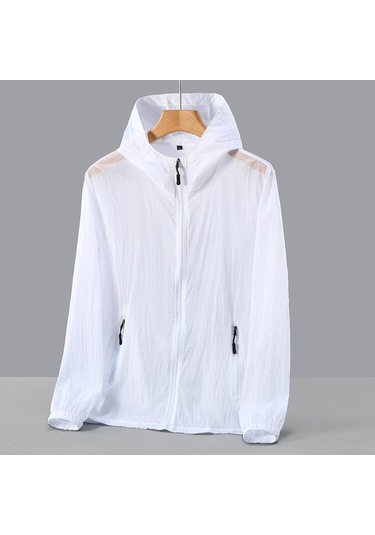 Moda Güneş Koruyucu Giysiler Yaz Erkekler İçin Rahat Upf 50 Ince Kapüşonlu Çiftin Artı Boyutu Yaz Ceketler Beyaz