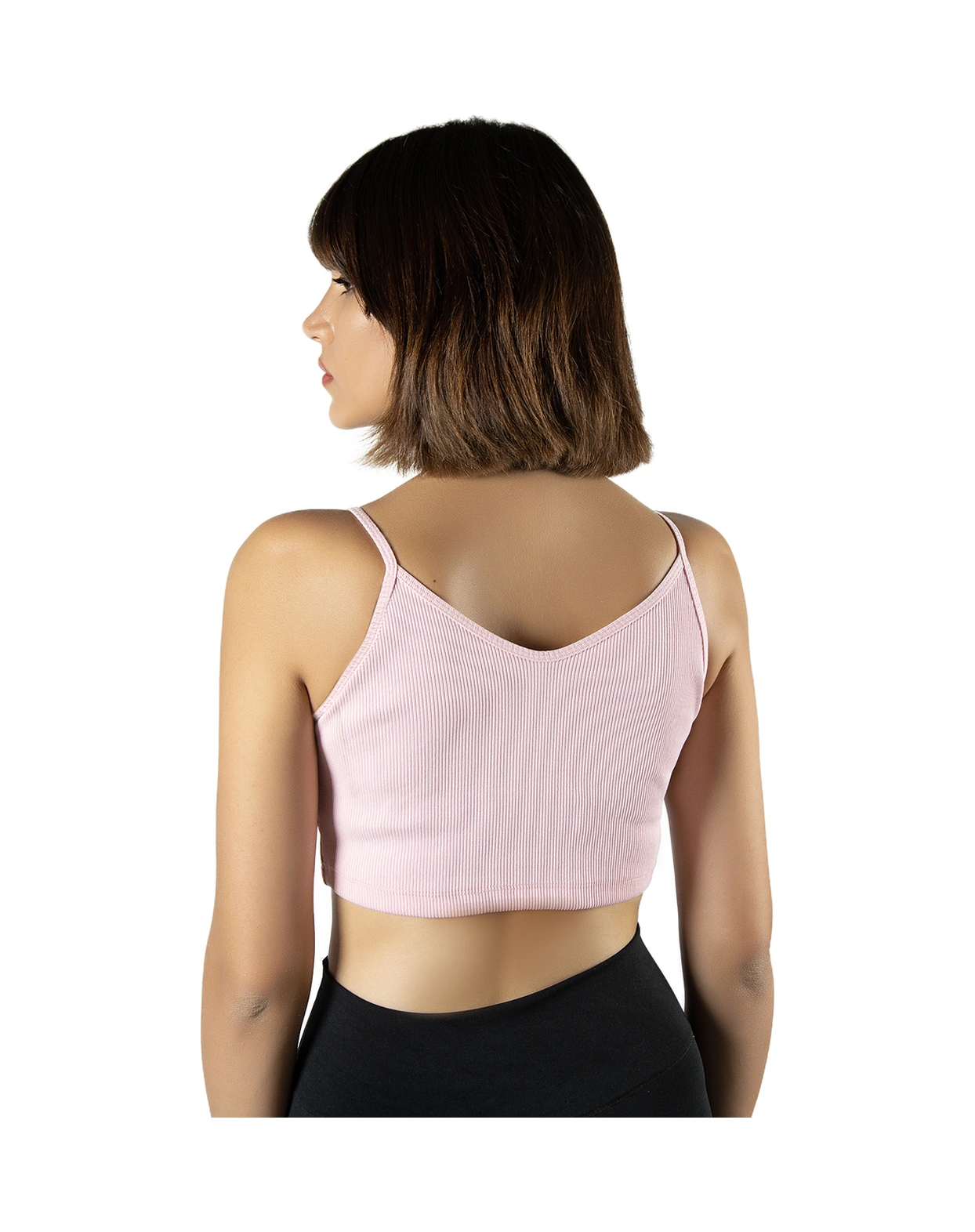 Veaven Pembe İp Askılı Fitted/vücuda Oturan Fitilli Örme Crop Top Bluz Pembe