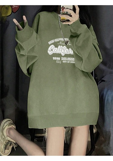 Harfli Grafik Düşük Sweat-trzksw3100 Zeytin Yeşili