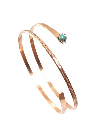 Çift Sıra Dolama Model Turkuaz Taş Detaylı Ayarlanabilir Açık Band El Yapımı Bakır Üst Kol Aksesuarı Rose Gold