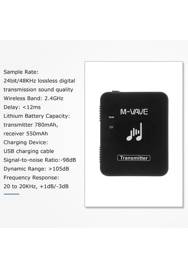 Ruicoo M-vave Wp-10 Kablosuz Transmitter - 2.4ghz 12ms Gecikme, 30m Menzil, 24bit/48khz Kayıpsız Ses Kalitesi Alıcı Hariç