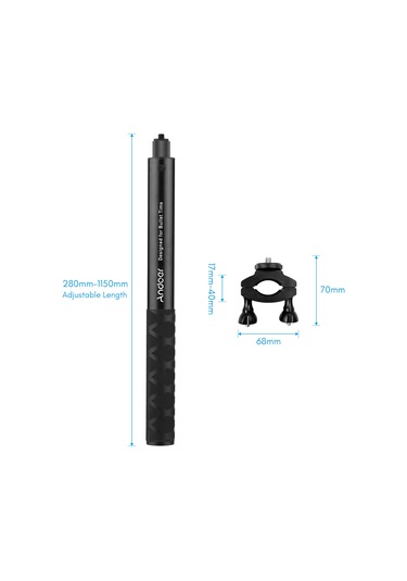 Reedark Siyah Alüminyum Alaşımlı Selfie Çubuğu, 500g Kapasiteli, 17-40mm Uyumlu, 28-115cm Uzunluk