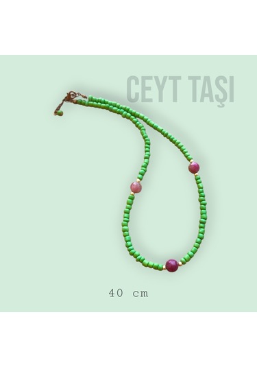 El Yapımı Yeşil Ceyt Taşı Kolye Yeşil
