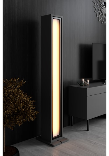 Nova Siyah Demir Ayaklı Rgb Led Işık Sistemli Antrasit Lambader Yok