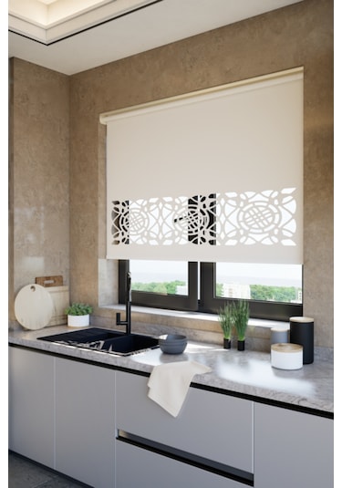 Lazer Kesim Mat Stor Perde, Lazer Kesimli Klasik Serisi, C-6001 Beyaz Renk