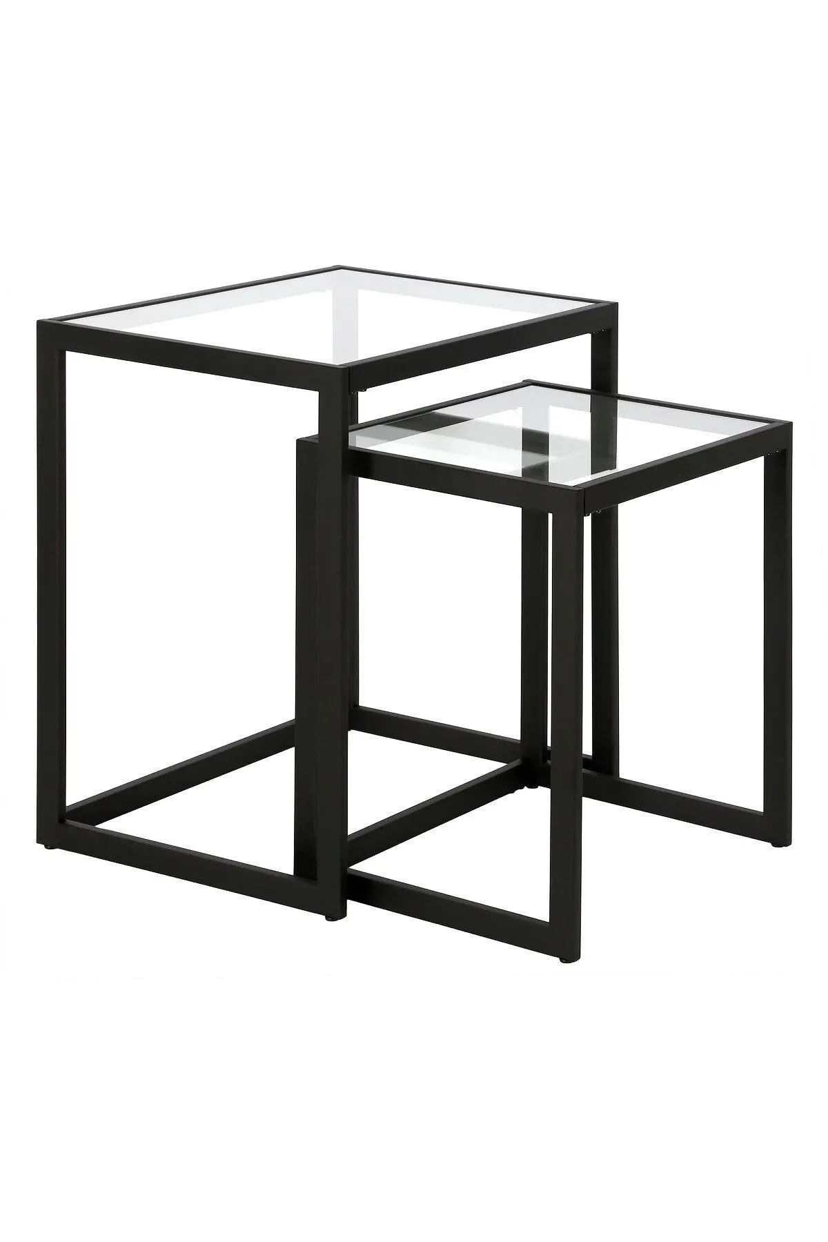 Modern Metal İskeletli Temper Camlı Zigon Sehpa Yan Sehpa Siyah-şeffaf