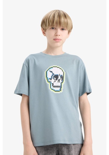 Defacto Erkek Çocuk Bisiklet Yaka Baskılı Kısa Kollu Tişört E4161a825smbe801 Mavi