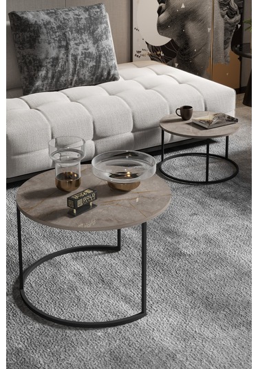 Orta Sehpa Bade İkili Lüx Yan Sehpa Masa Gordion Çok Renkli