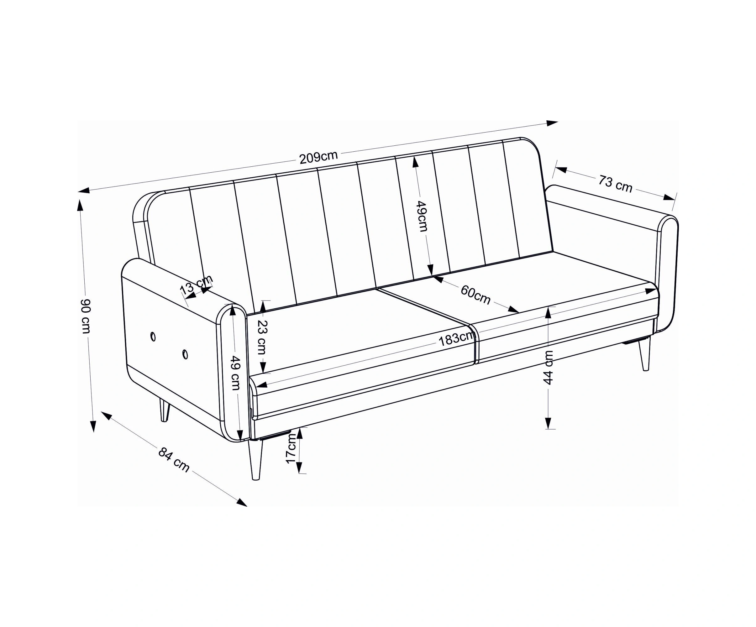Bona 3'lü Koltuk - Ceviz Ayak Valebo-03 Bej