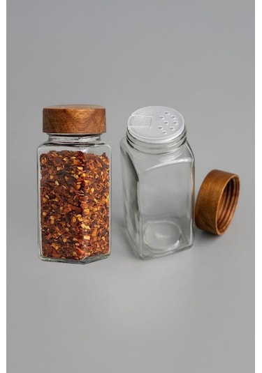 Akasya Kapaklı 12 Adet Cam Baharatlık Seti 120 Ml Ahşap