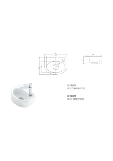 Güral Vit 23 CM x 30 CM Puzzle Lavabo