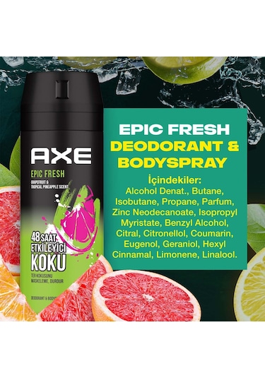 Axe Epic Fresh Erkek Deodorant ve Vücut Spreyi 3 x 150 ML