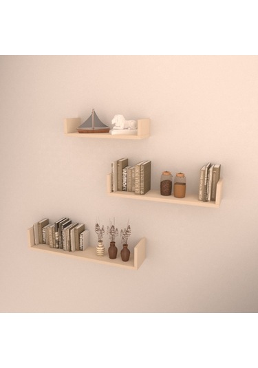 Rafkestir 3 Lü Bolera Duvar Raf Seti Krem ( Parlak )