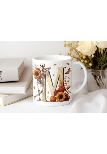 M Harfi Pembe Kareli Kalpli Göz Emojili Kupa Bardak Eğlenceli Kareli Tasarım Kahve Çay Kupası Beyaz