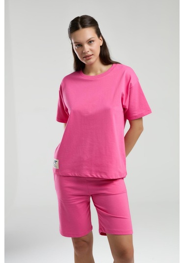 Roly Poly Kadın Bisiklet Yaka Kısa Kollu Bermuda Şortlu Pijama Takım Fuşya