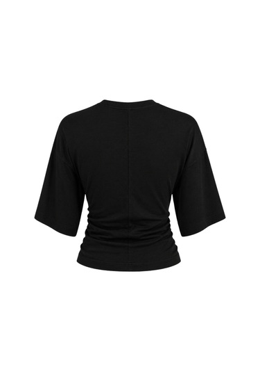 Mixray 2102 Kadın Modal Büzgü Detaylı Dökümlü Soft T-shirt Siyah