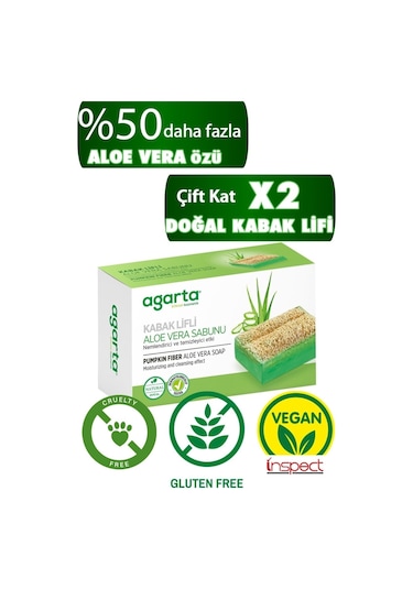 Agarta Doğal Kabak Lifli El Yapımı Aloe Vera Sabunu 2 x 125 G