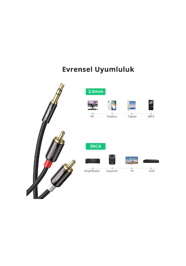 Ugreen Rca 3.5mm Aux Ses Kablosu, 3 Metre, 10590