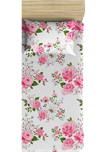 Makiteks %100 Pamuklu Çiçekli Lamus 90x190+50x70 Tek Kişilik Lastikli